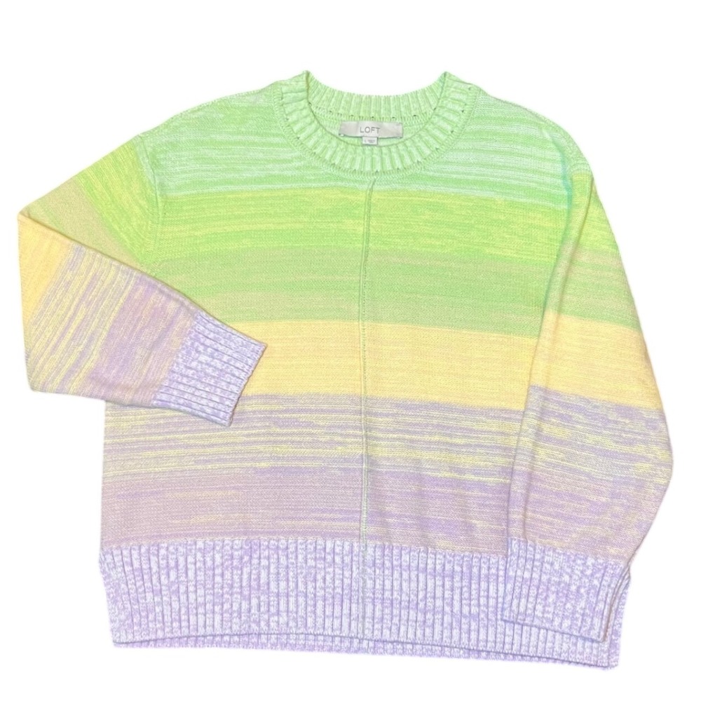 LOFT Womens Ombré Wrong Side Cotton Blend Knit Sweater Pastel Bright Size Large
